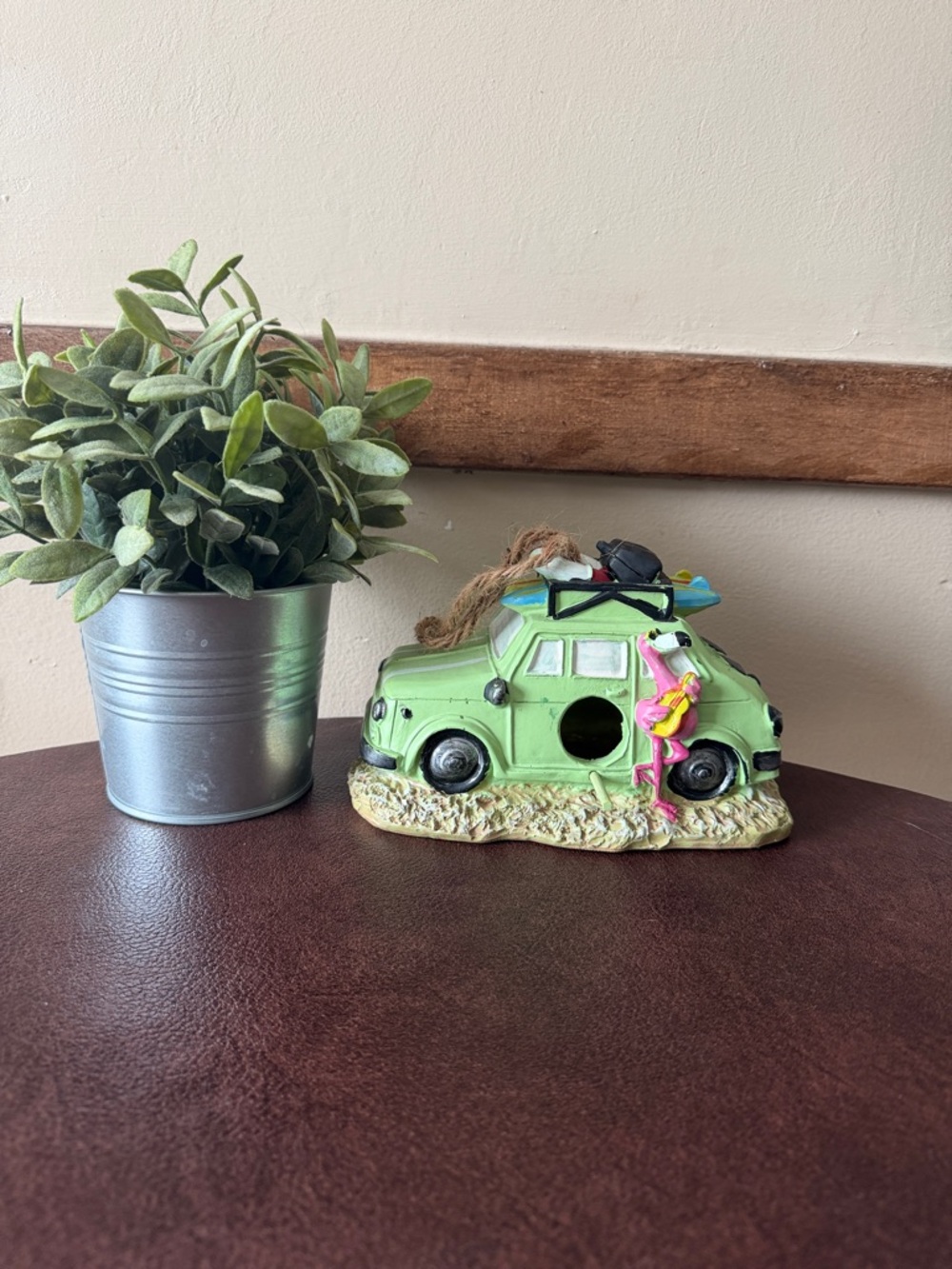 Hobby Lobby Lime Green Mini Car Beach Figurine with Surfboard bird house